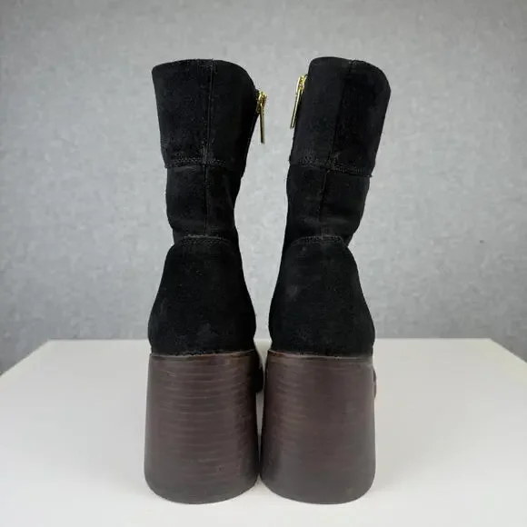 ASOS Design Black Region Suede Mid-Heel Platform Boots Women's Size 8 - Picture 4 of 12